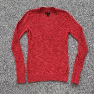 Express Vibrant Coral V-Neck Sweater